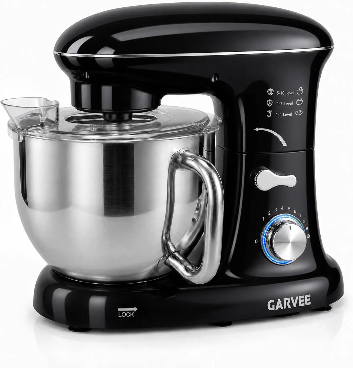 Tacleekii 5.3 QT Tilt-Head Stand Mixer, 500W Motor 8 or 10-Speed Electric Kitchen Mixer with Stainless Steel Bowl, Dough Hook, Flat Beater & Wire Whisk for Bread Dough, Cake, Cookies & Pizza, Silver