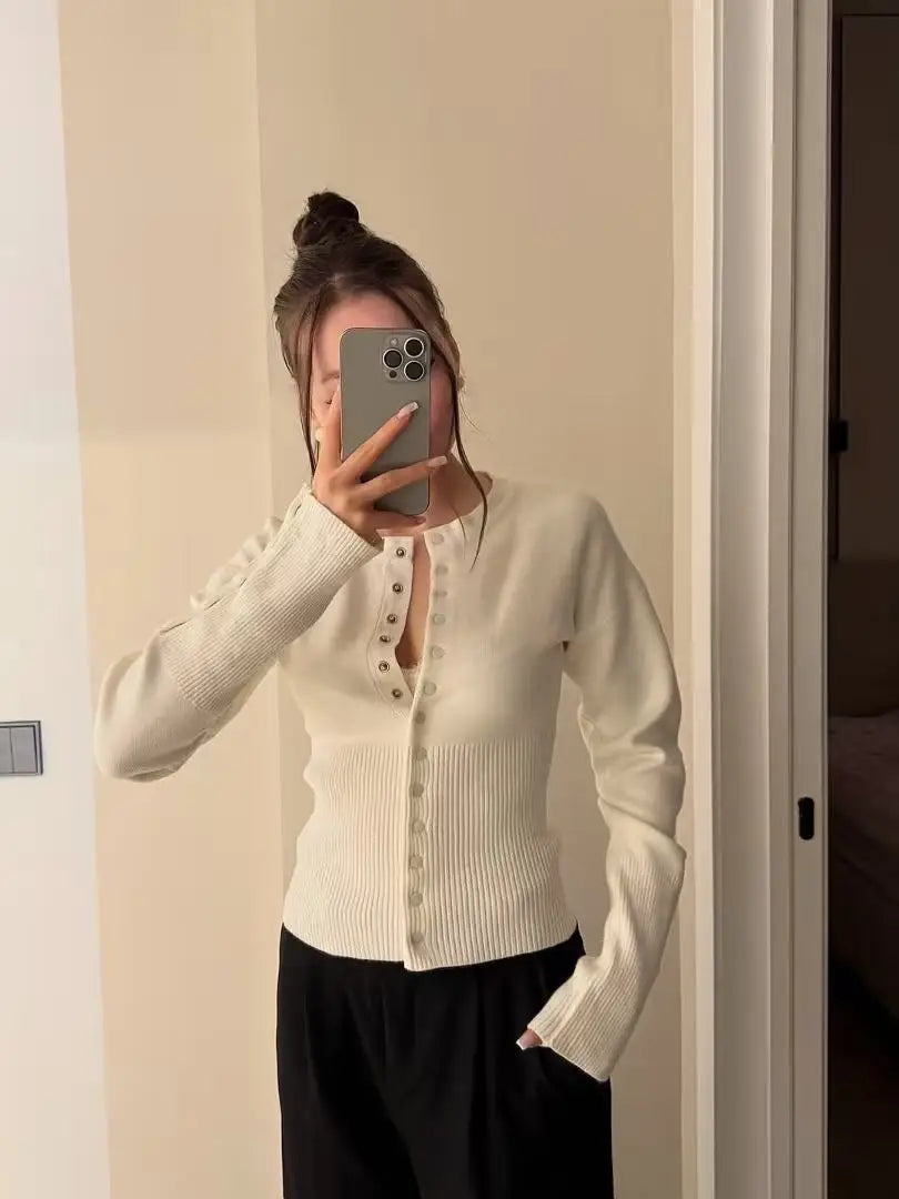 Women Base Layer 2025 French Classic Elegant Sweater Women's Crew Neck Knit Cardigan Autumn Winter Casual Outerwear Top