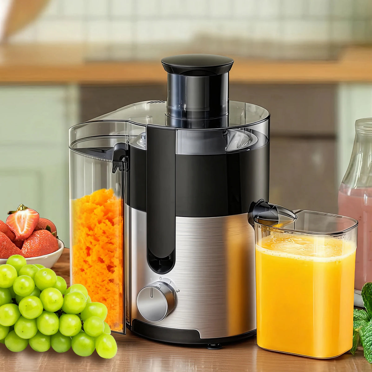 High-Speed Juicer Machine 3-Inch Wide Mouth for Vegetables And Fruits with Metal Body 3-Speed Settings Easy Cleaning Detachable High Juice Yield Adjustable Spout Juicer for Quick Fruit And Vegetable Juicing