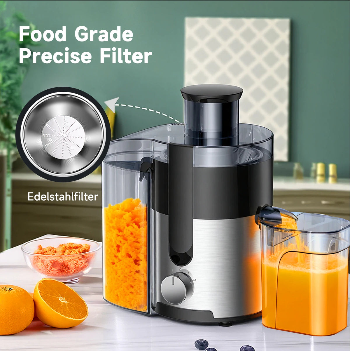 High-Speed Juicer Machine 3-Inch Wide Mouth for Vegetables And Fruits with Metal Body 3-Speed Settings Easy Cleaning Detachable High Juice Yield Adjustable Spout Juicer for Quick Fruit And Vegetable Juicing