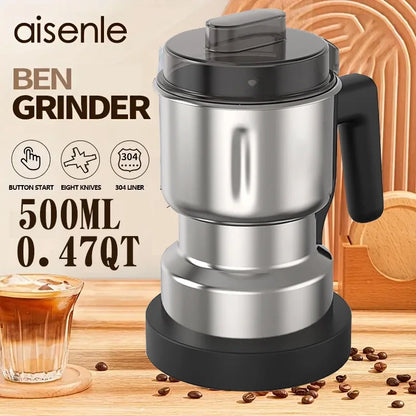 Coffee Grinder, Coffee Mill, Electric Stainless Steel Grinder, Dry Bean Grinder, Multifunctional Home Grinder, Grain Powder Grinder, Spice Grinder, 500ML/0.47 Quart Large Capacity