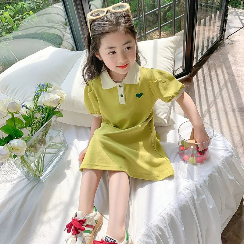2025 New Children's Dress Girls' Summer Korean Edition Striped Strawberry Lapel Casual Dress 1-10 Years Old
