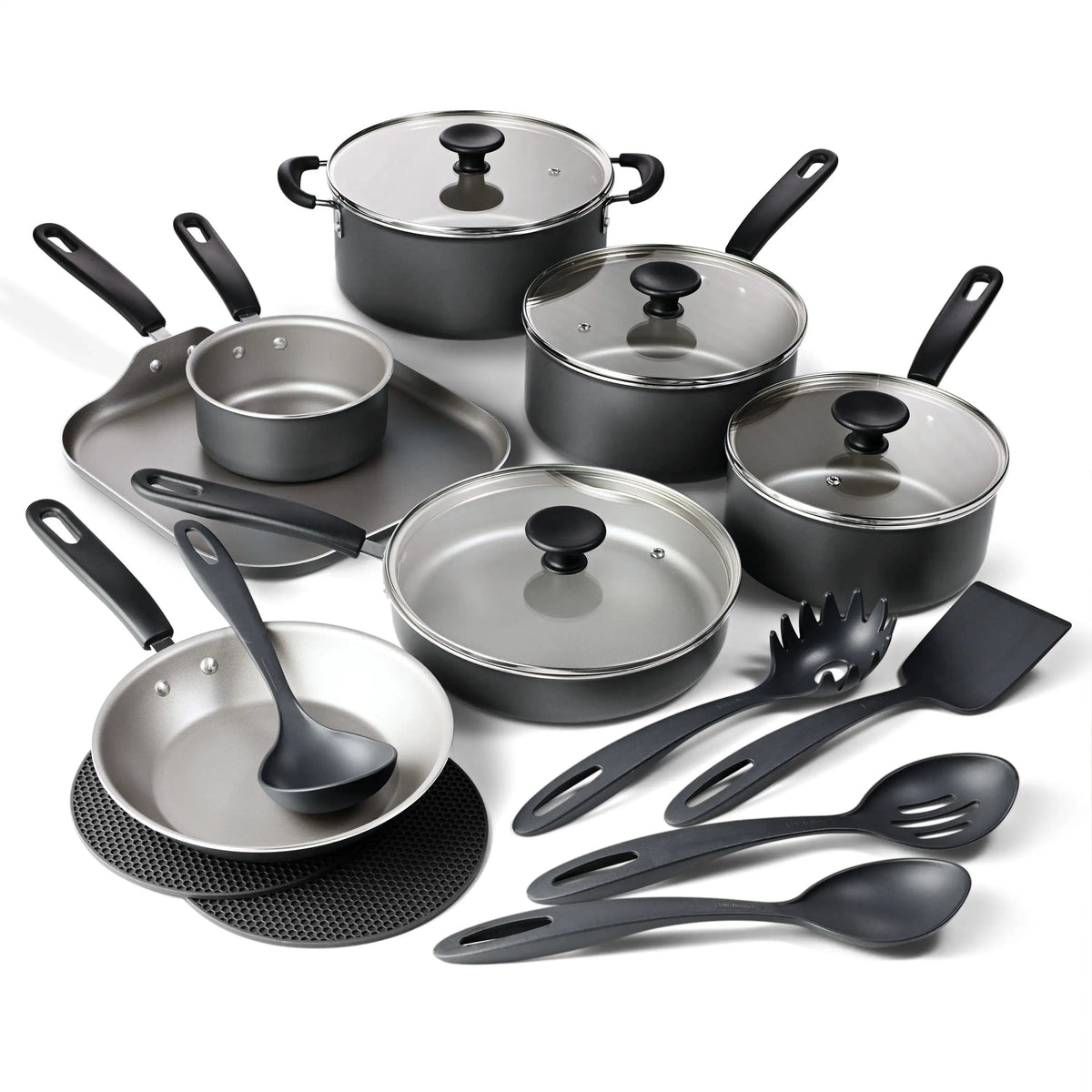Tramontina Primaware 18-Piece Nonstick Cookware Set, Asphalt