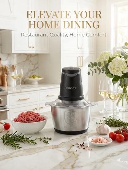 SOKANY7020  400W Electric Meat Grinder 2L 304 Stainless Steel Food Chopper 2‑Speed 4‑Blade Food Processor for Kitchen