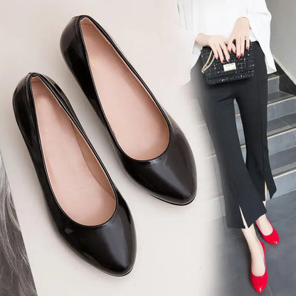 Women's Low Heeled Shoes with Pointed Toes and Shallow Mouth Seasonal Single Shoes Fashionable Thick Heeled Ladies Work Shoes