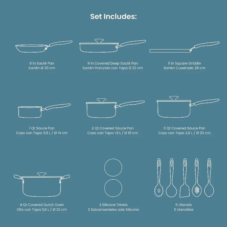 Tramontina Primaware 18-Piece Nonstick Cookware Set, Asphalt