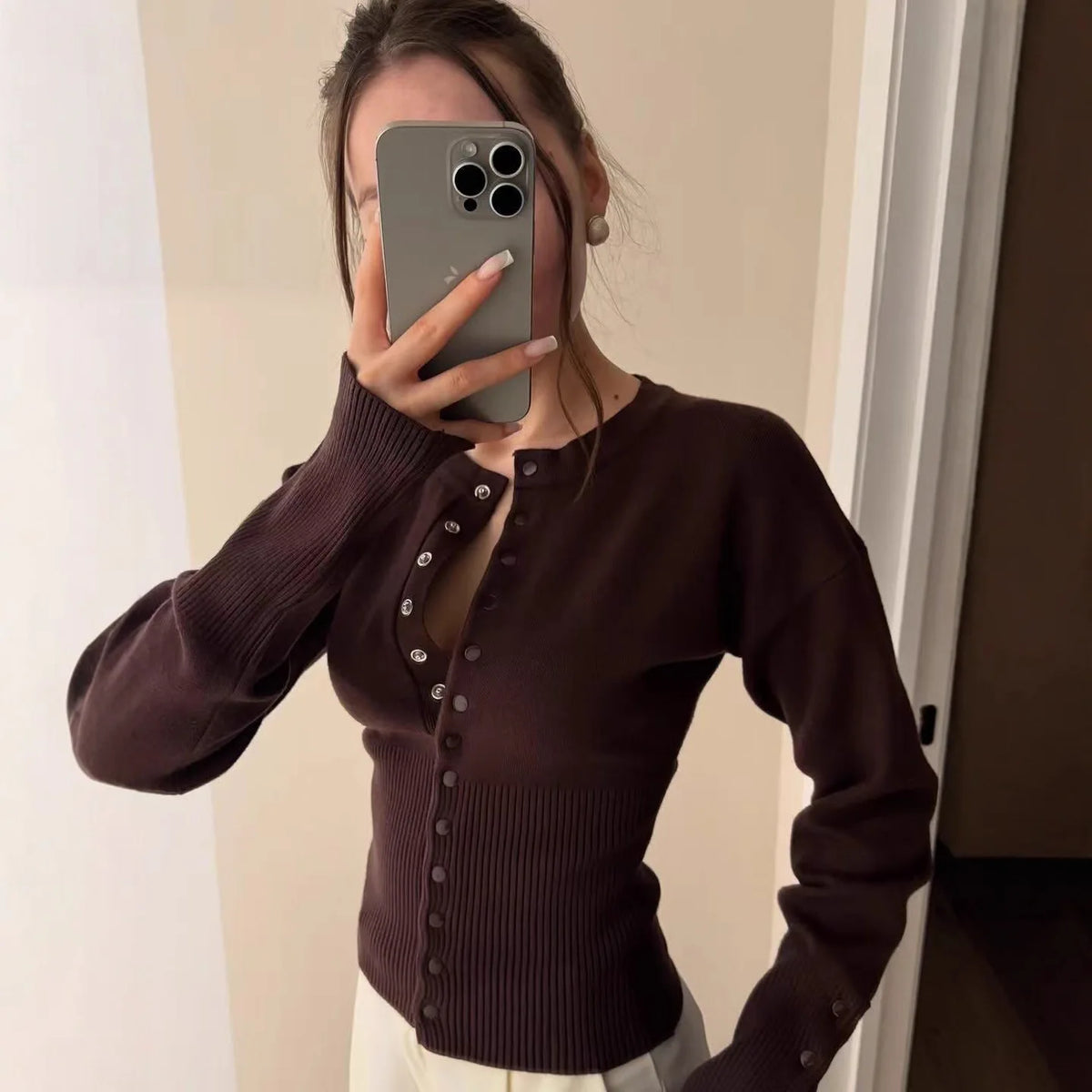 Women Base Layer 2025 French Classic Elegant Sweater Women's Crew Neck Knit Cardigan Autumn Winter Casual Outerwear Top