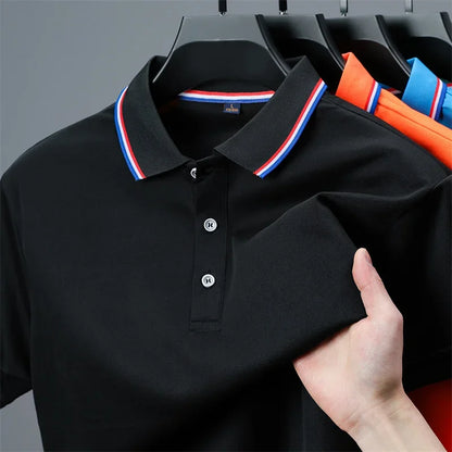 Men's Casual Solid Color Short Sleeve Polo Shirt 2025 Summer Fashionable Comfortable Versatile Top for Men