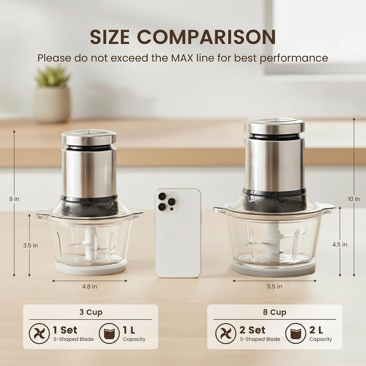 Food Processor Premium 8 Cup 8 Cup 2 Bowls 8 Cup+8 Cup Baby Food Bi-Level Blades All Season Classic