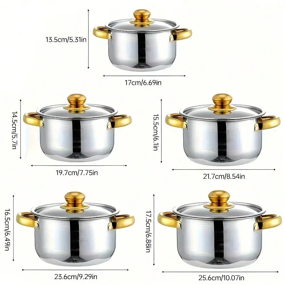 [10pcs Stainless Steel Pot Set] 10pcs Stainless Steel Pot Set, High Quality Stainless Steel, Multi-Size Cooking Pots With 5 POTS + 5 LIDS | Deep Stock Pot, Suitable For Home And Restaurant Cooking, Soups, Hot Pots, Noodles, P