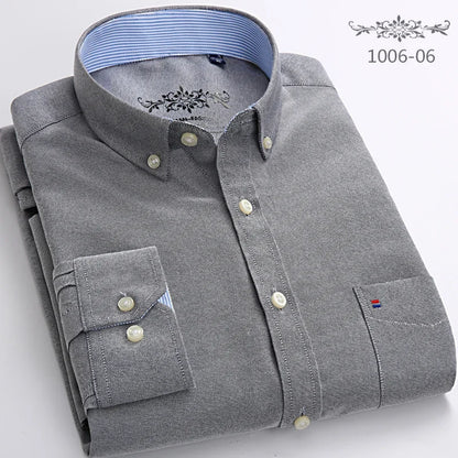 Classic Fit Cotton Full Casual Shirts for Men Solid Color Long-Sleeve Plain Shirt Single Pocket Top Soft Slim Fit Formal Clothes