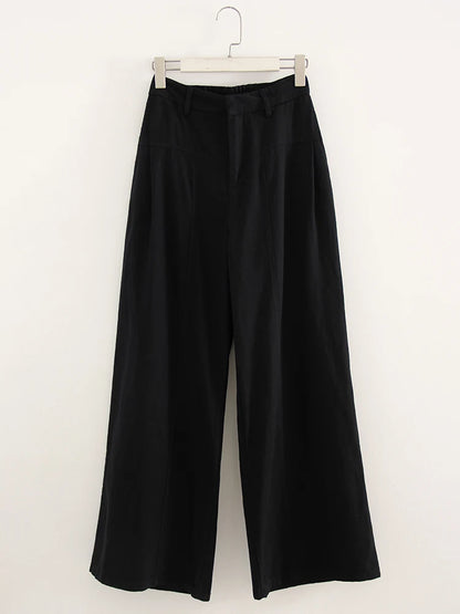 White Cotton Linen Pants Women Wide Leg Formal Trousers Summer Straight Leg Suit Pants High Waist Ladies Formal Pants Loose