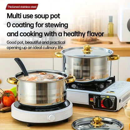 [10pcs Stainless Steel Pot Set] 10pcs Stainless Steel Pot Set, High Quality Stainless Steel, Multi-Size Cooking Pots With 5 POTS + 5 LIDS | Deep Stock Pot, Suitable For Home And Restaurant Cooking, Soups, Hot Pots, Noodles, P