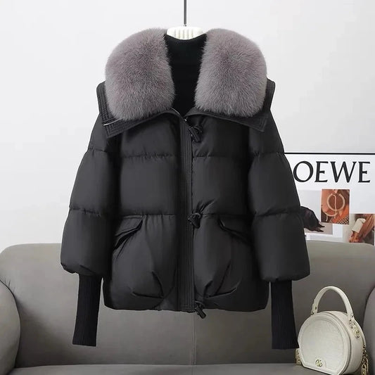 2026 Autumn Winter New Big Fur collar Cotton Jacket Women's Short Korean version Loose Thick Coats Female Warm Parka Overcoat