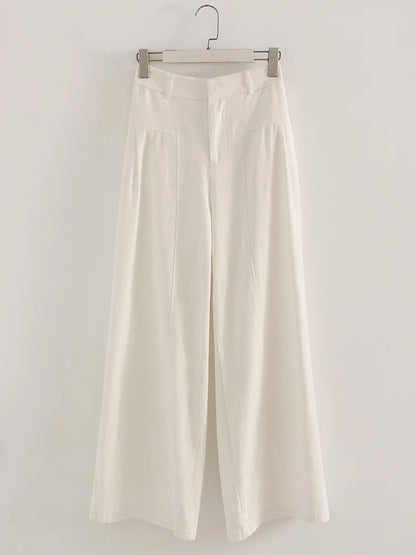 White Cotton Linen Pants Women Wide Leg Formal Trousers Summer Straight Leg Suit Pants High Waist Ladies Formal Pants Loose