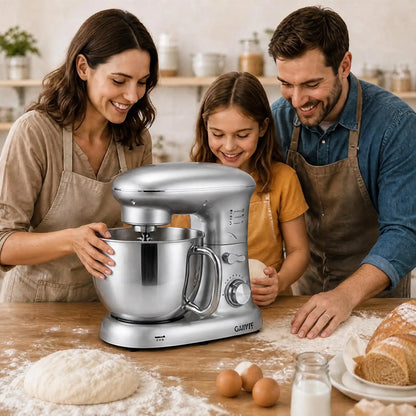 Tacleekii 5.3 QT Tilt-Head Stand Mixer, 500W Motor 8 or 10-Speed Electric Kitchen Mixer with Stainless Steel Bowl, Dough Hook, Flat Beater & Wire Whisk for Bread Dough, Cake, Cookies & Pizza, Silver