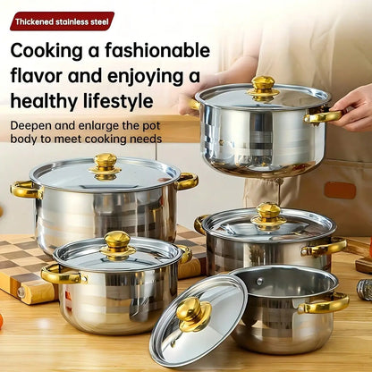 [10pcs Stainless Steel Pot Set] 10pcs Stainless Steel Pot Set, High Quality Stainless Steel, Multi-Size Cooking Pots With 5 POTS + 5 LIDS | Deep Stock Pot, Suitable For Home And Restaurant Cooking, Soups, Hot Pots, Noodles, P