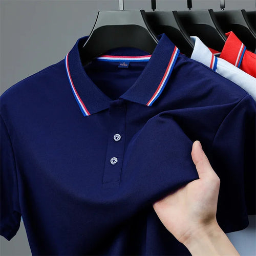 Men's Casual Solid Color Short Sleeve Polo Shirt 2025 Summer Fashionable Comfortable Versatile Top for Men